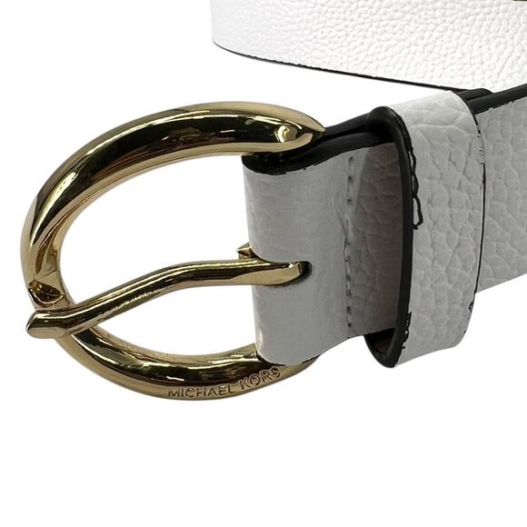 Michael Kors S white leather belt gold-tone buckle signature logo Women's 36" - Picture 4 of 7